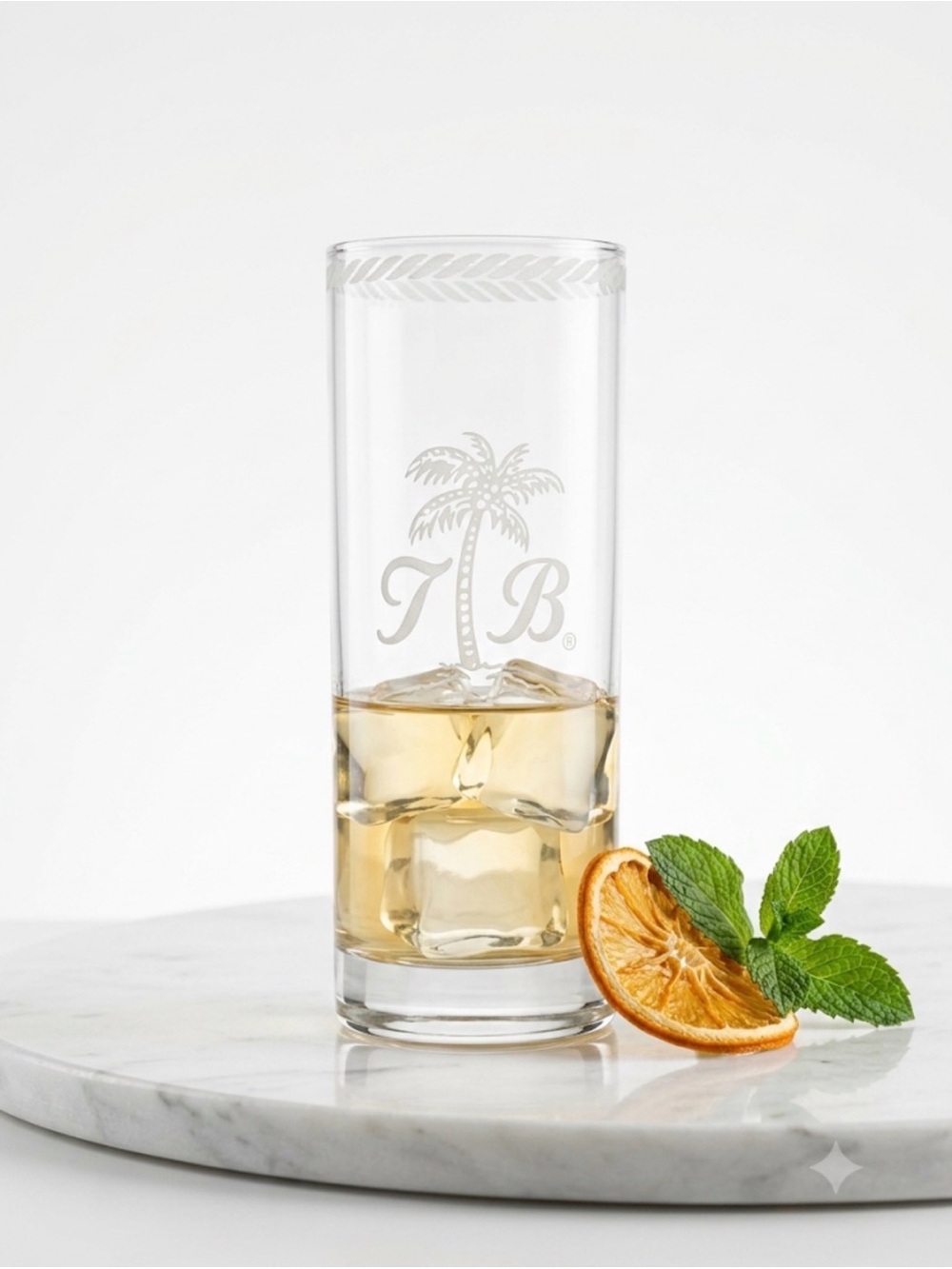 Tommy Bahama Etched Palm Tree Highball Glass | Coastal Tropical Tumbler